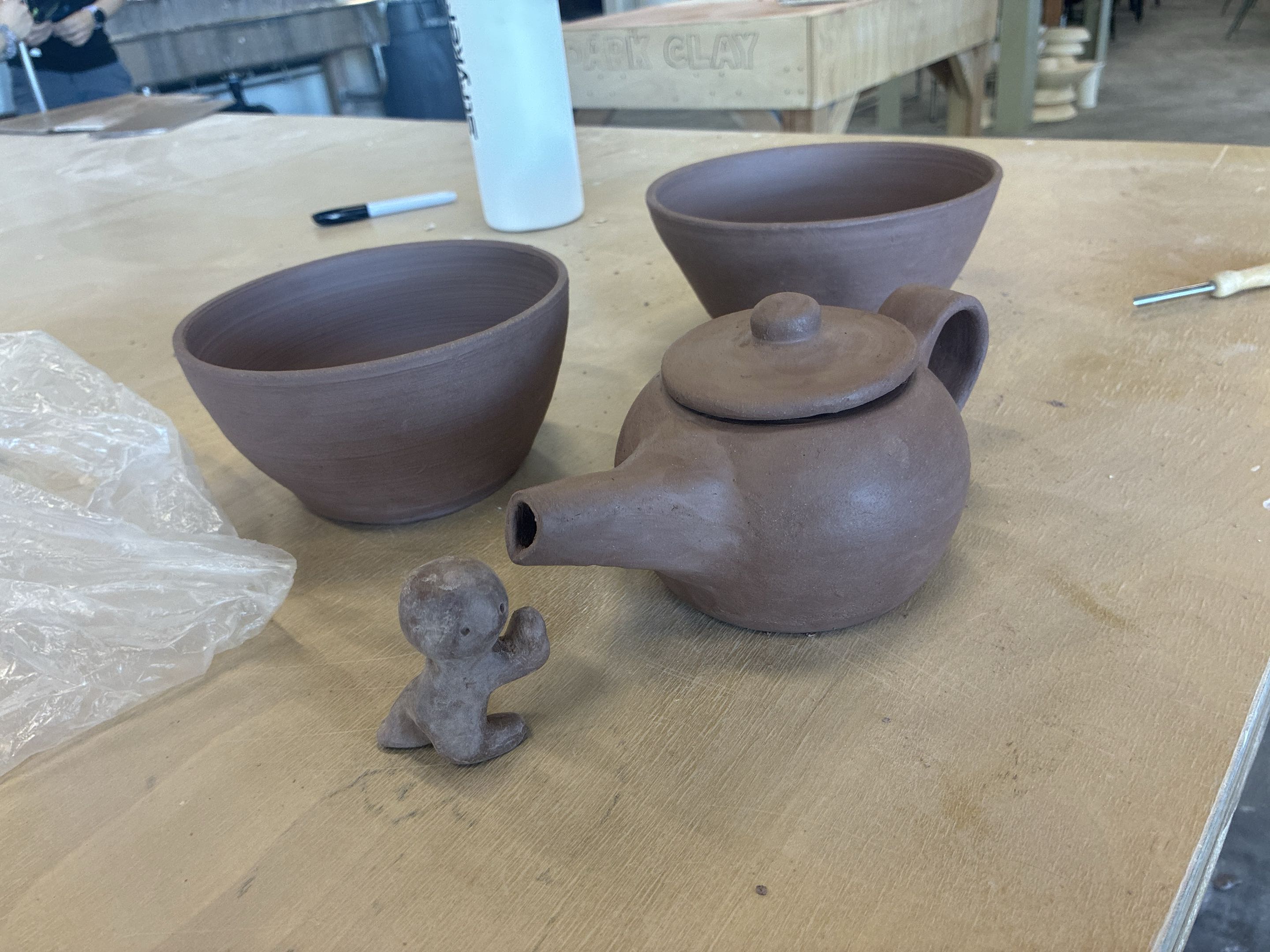 some bowls, teapot